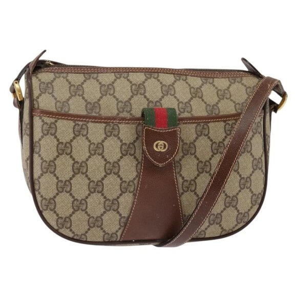 GUCCI GG Supreme Web Sherry Line Bag PVC Beige 001 754 6177 4021 Auth 148251 - Picture 2 of 16